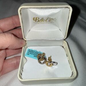 Belk & Co 10KT Gold & Silver Interlock Stud Women's Earrings NWT